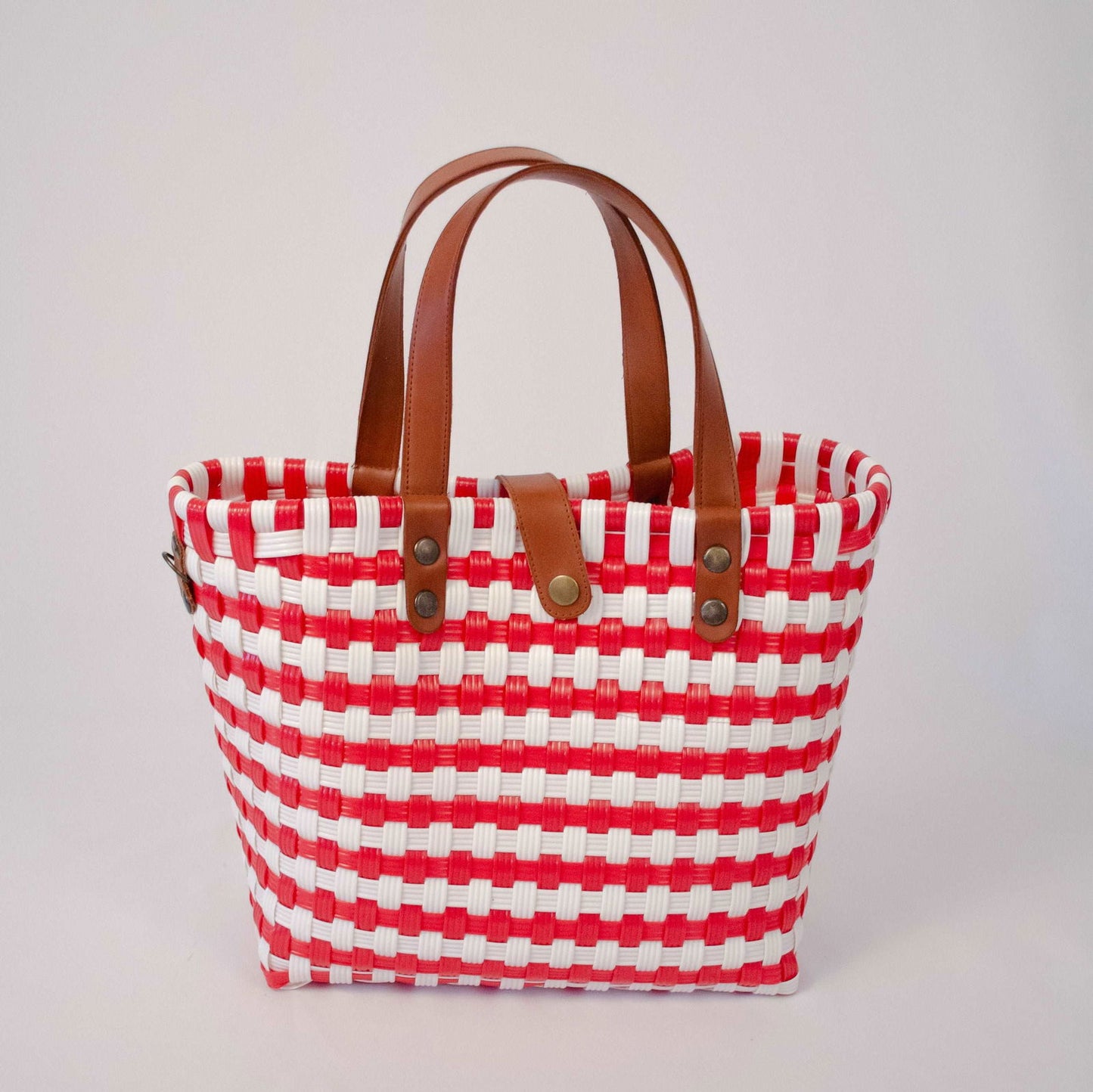 Tote Mediano Asa Piel Rojo con Asas Café – Tote Mediano de Piel Hecho en México