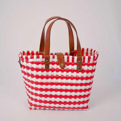 Tote Mediano Asa Piel Rojo con Asas Café – Tote Mediano de Piel Hecho en México