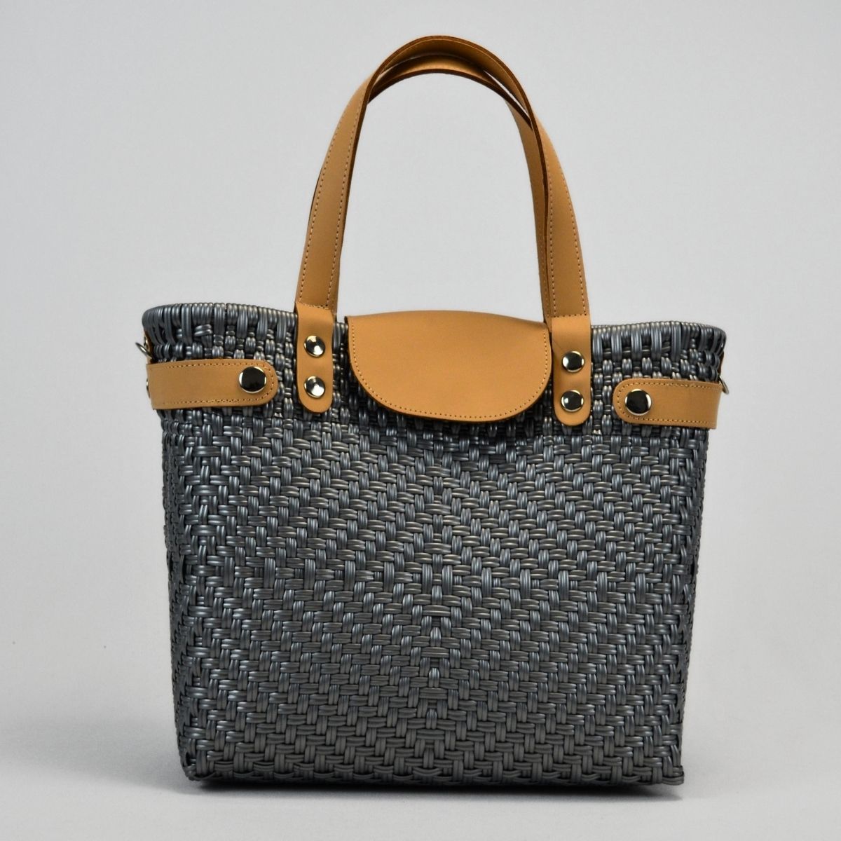 Tote Mediano de Piel Hecho en México bolsa artesanal tejida a mano con plástico reciclado LDPE