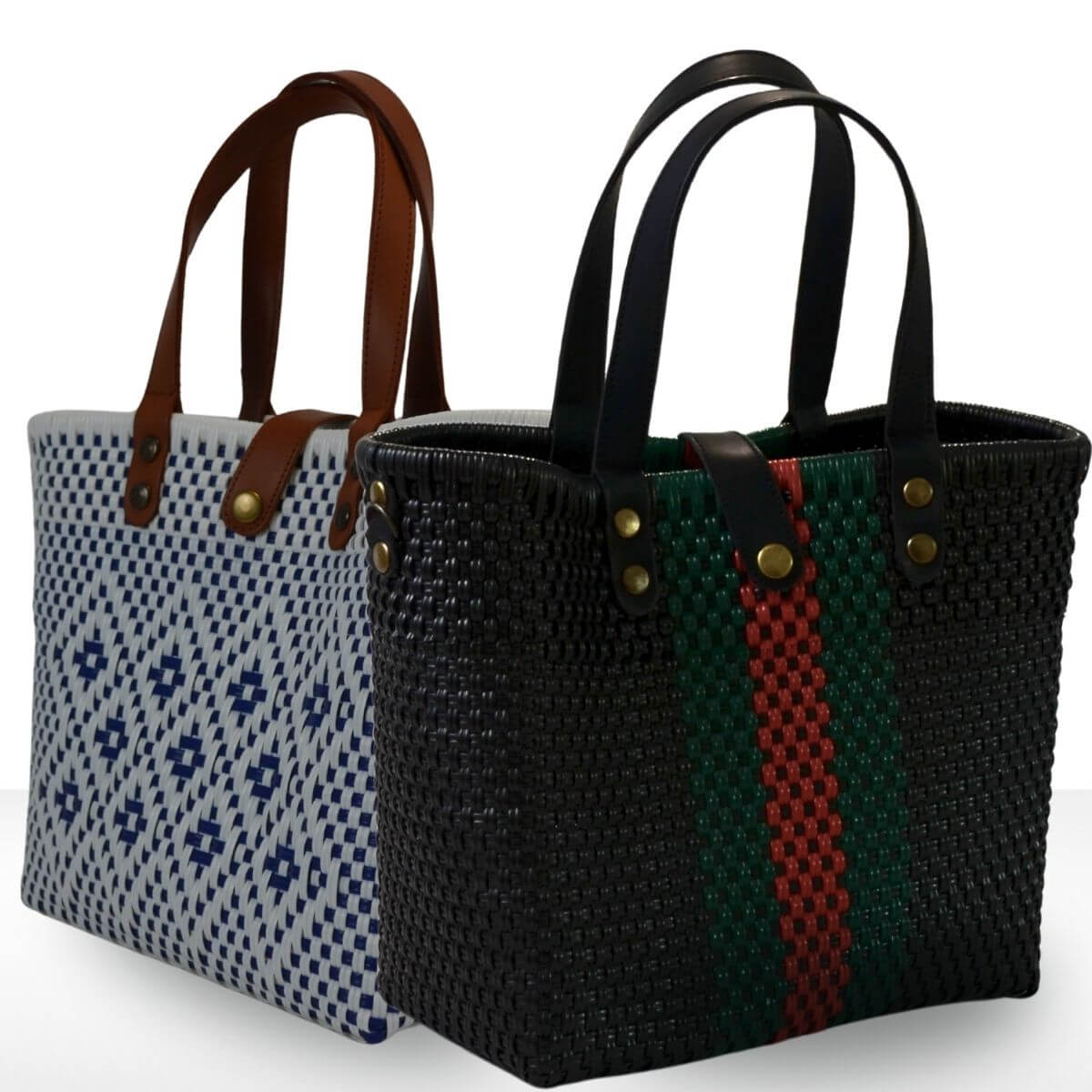 Tote Mediano de Piel Hecho en México bolsa artesanal tejida a mano con plástico reciclado LDPE