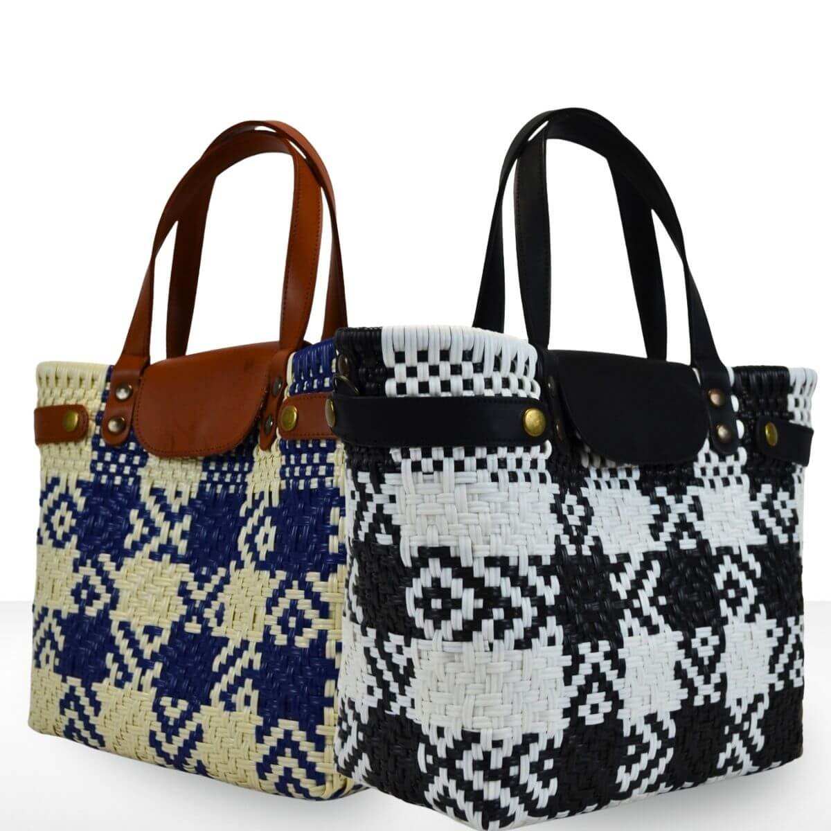 Tote Mediano de Piel Hecho en México bolsa artesanal tejida a mano con plástico reciclado LDPE