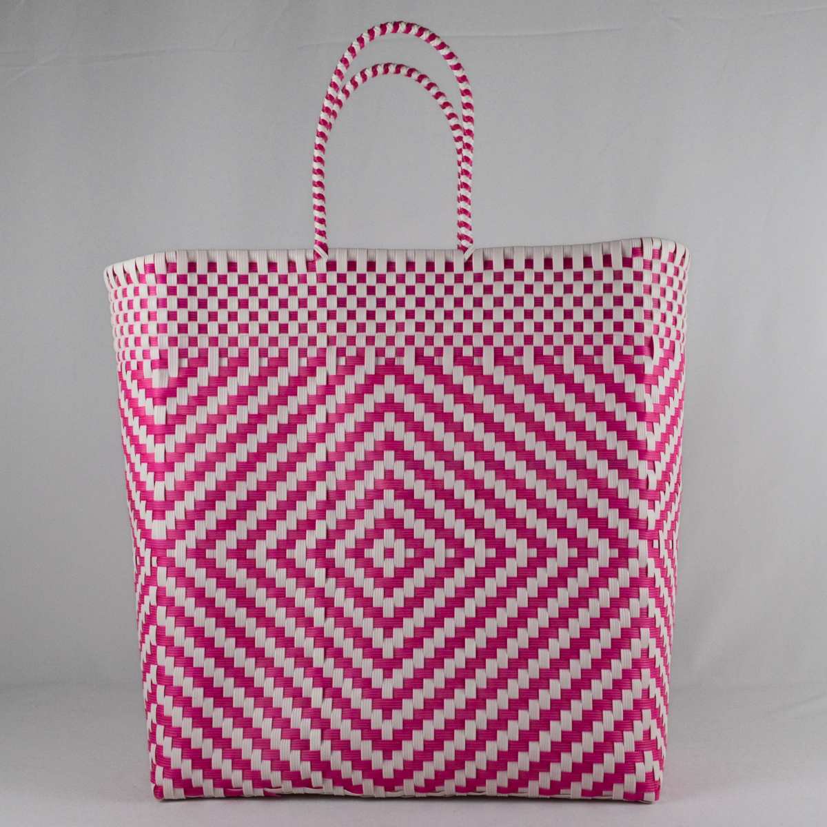 Tote artesanal extra jumbo rosa tejido a mano
