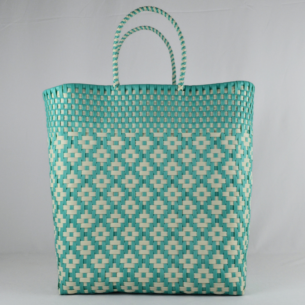 Tote artesanal extra jumbo verde aqua tejido a mano