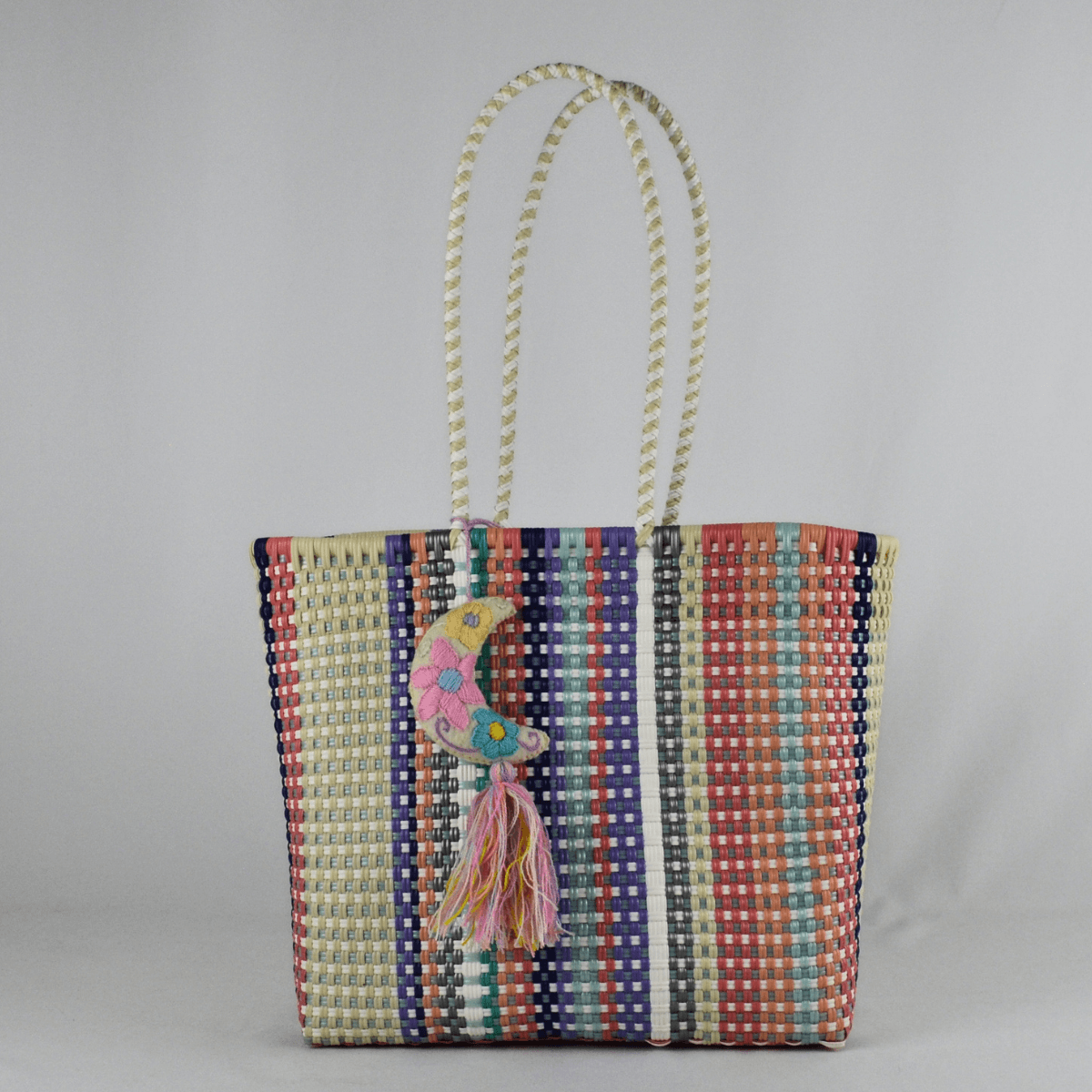 Tote artesanal tamaño grande multicolor 4 tejido a mano