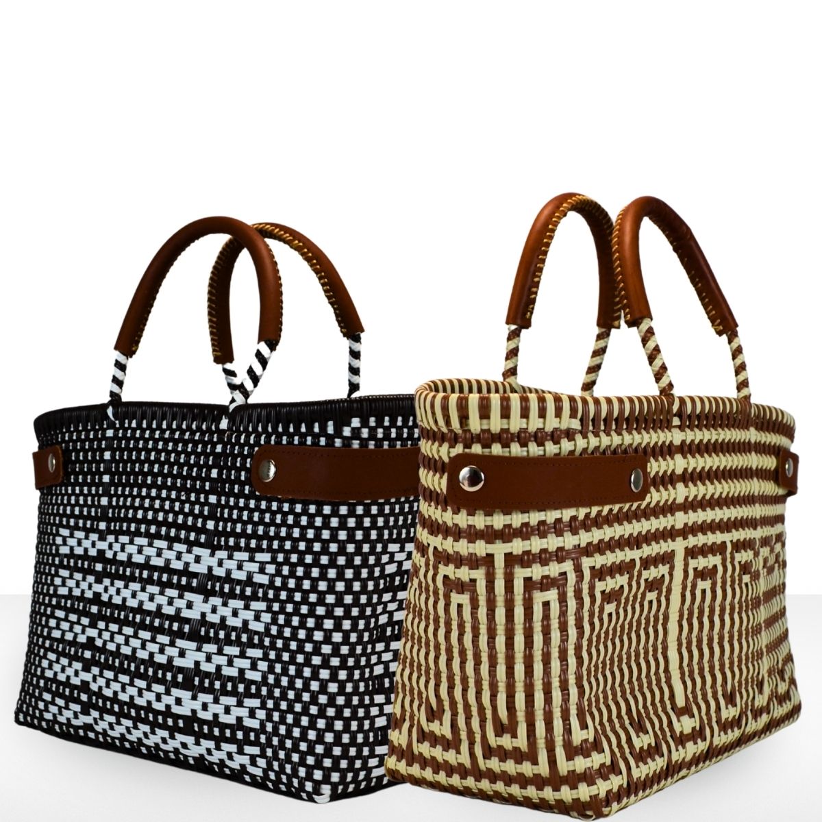 Tote grande piel artesanal México, bolsa sostenible y única tejida a mano