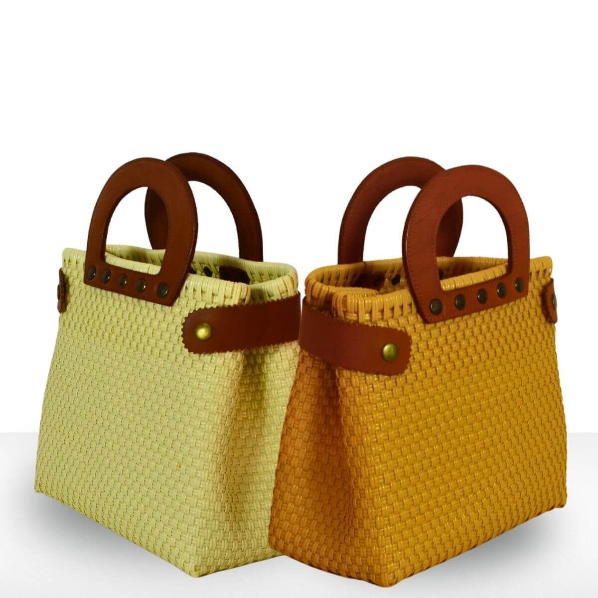 Tote Mediano de Piel Hecho en México bolsa artesanal tejida a mano con plástico reciclado LDPE