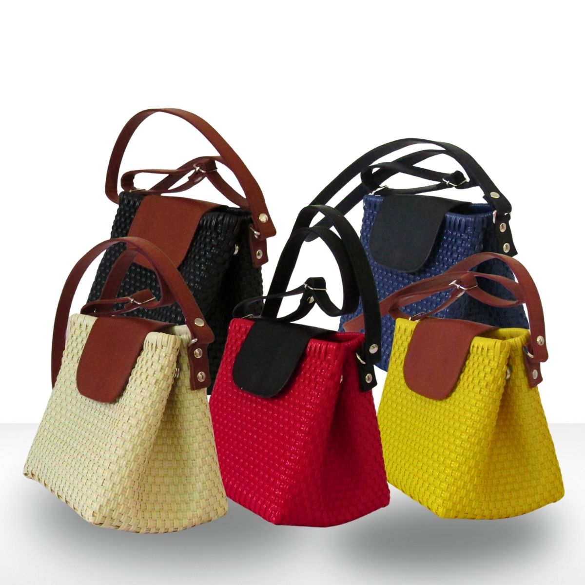 Tote Mediano de Piel Hecho en México bolsa artesanal tejida a mano con plástico reciclado LDPE