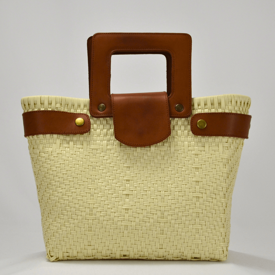 Tote mediano asa cuadrada color crema con asa café - Bolsa Artesanal MX