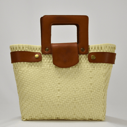 Tote mediano asa cuadrada color crema con asa café - Bolsa Artesanal MX