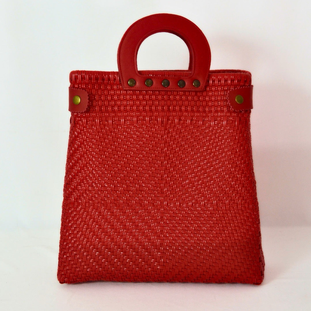 Tote grande piel artesanal México, bolsa tejida a mano con asa circular