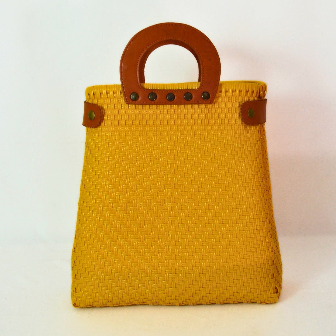 Tote grande piel artesanal México, bolsa tejida a mano con asa circular