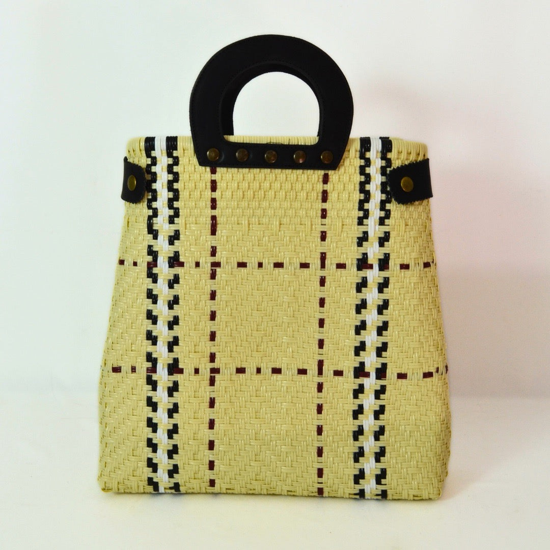 Tote grande piel artesanal México, bolsa tejida a mano con asa circular