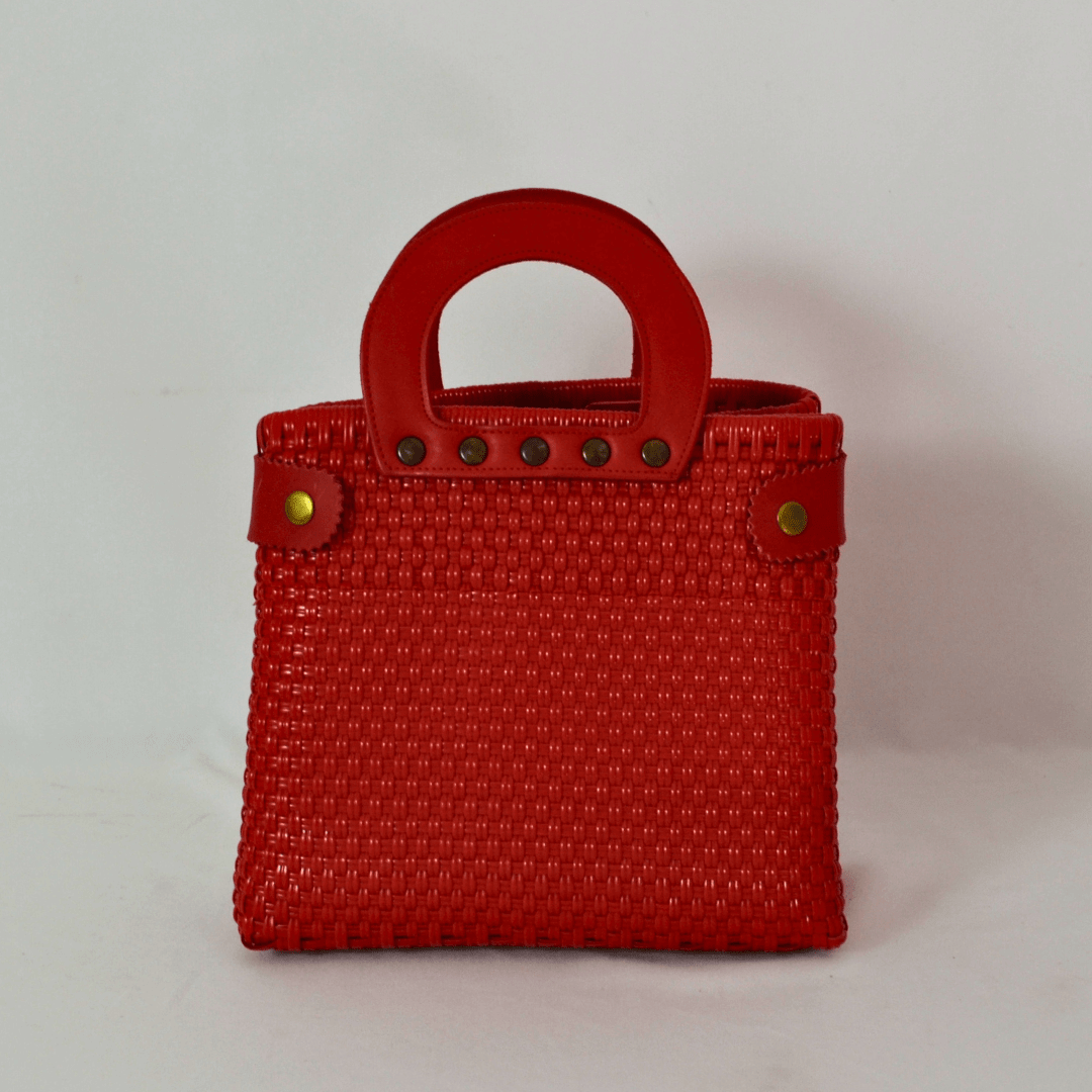 Tote Mediano de Piel Hecho en México bolsa artesanal tejida a mano con plástico reciclado LDPE