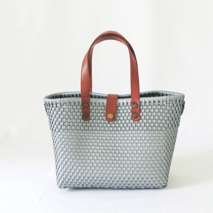 Tote mediano asa piel gris asa café - Bolsa Artesanal MX hecha en México