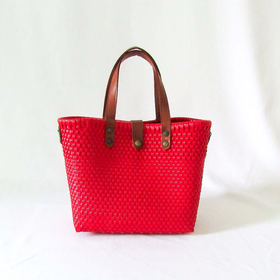 Tote mediano asa piel rojo asa café - Bolsa Artesanal MX hecha en México