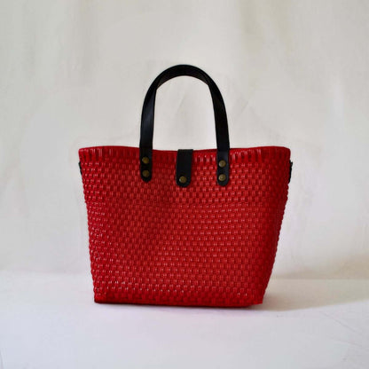 Tote mediano asa piel rojo asa negra - Bolsa Artesanal MX hecha en México